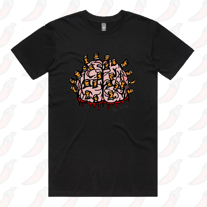 S / Black / Large Front Design Ciggy Butt-Brain 🚬🧠 - Men's T Shirt