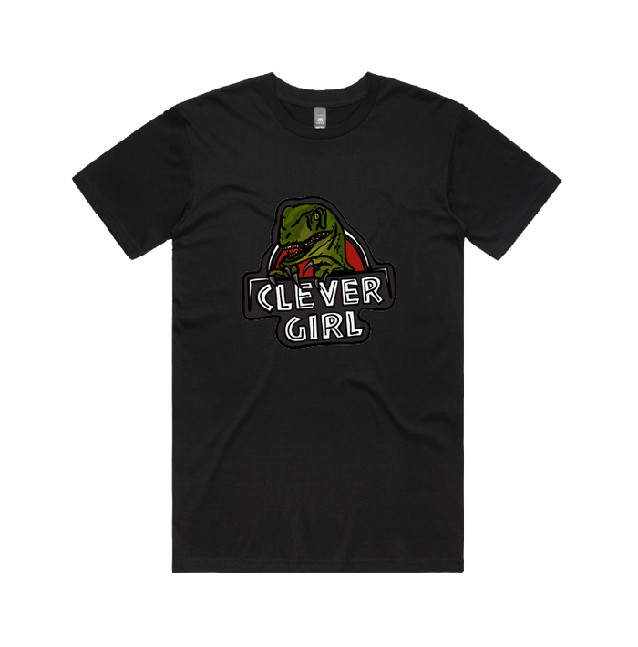 S / Black / Large Front Design Clever Girl 🦖 - Men's T Shirt