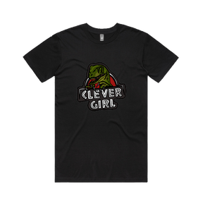 S / Black / Large Front Design Clever Girl 🦖 - Men's T Shirt