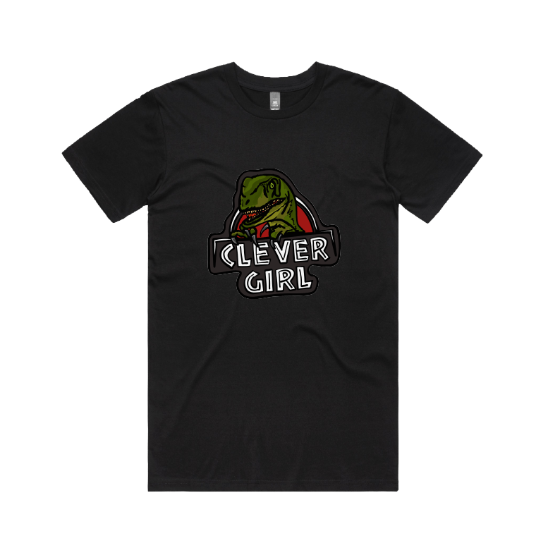 S / Black / Large Front Design Clever Girl 🦖 - Men's T Shirt