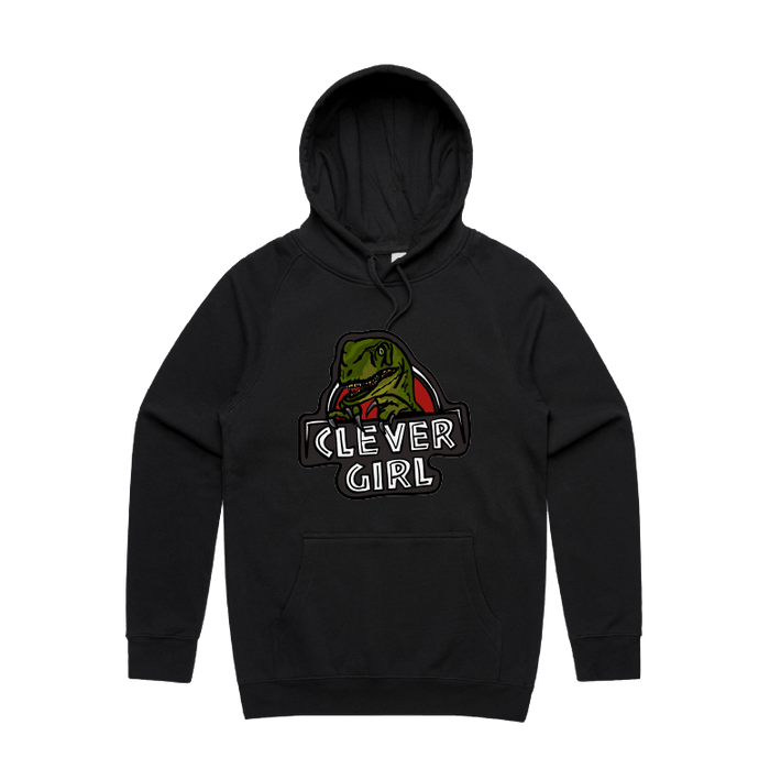 S / Black / Large Front Design Clever Girl 🦖 - Unisex Hoodie