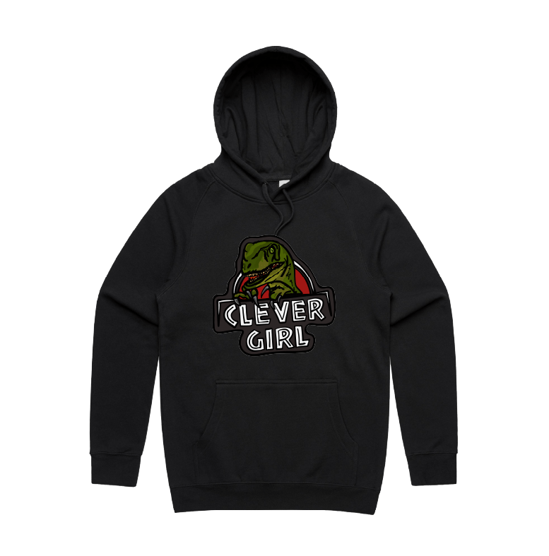 S / Black / Large Front Design Clever Girl 🦖 - Unisex Hoodie