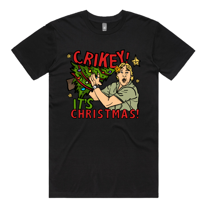 S / Black / Large Front Design Crikey It’s Christmas 🐊🎄 - Men's T Shirt