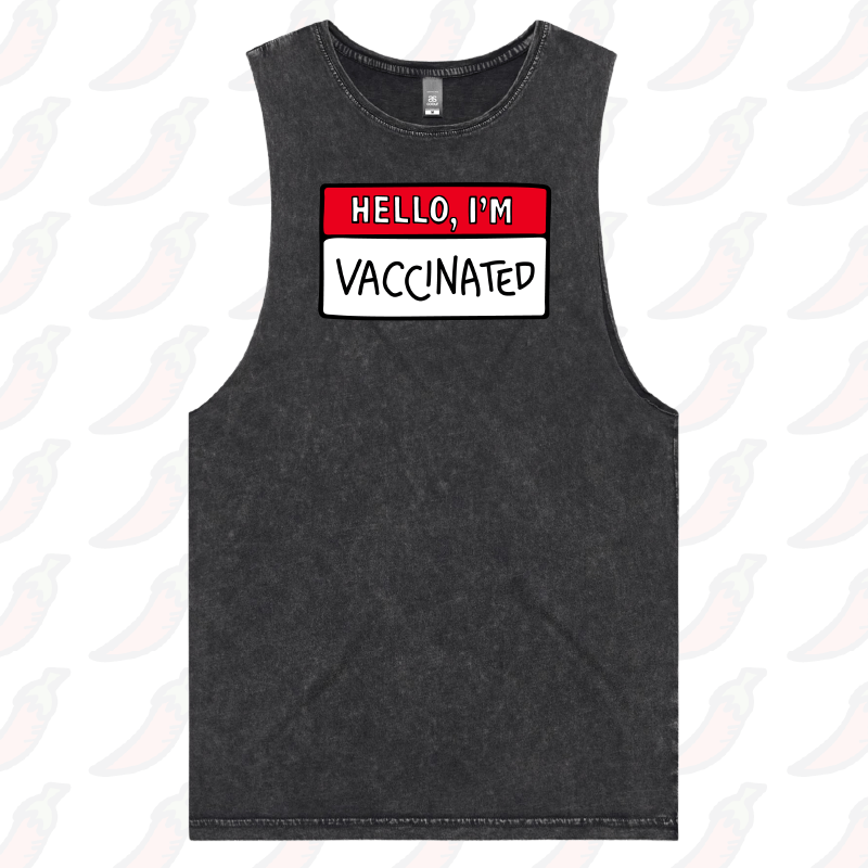 S / Black / Large Front Design Hello, I'm Vaccinated 👋 - Tank