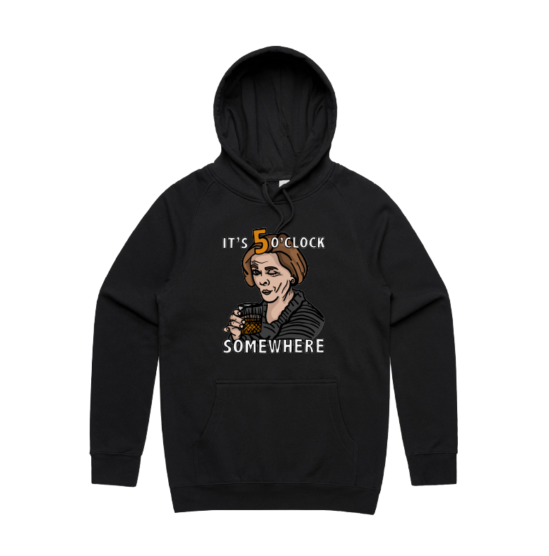 S / Black / Large Front Design It's 5 o'clock Somewhere ⌚ - Unisex Hoodie
