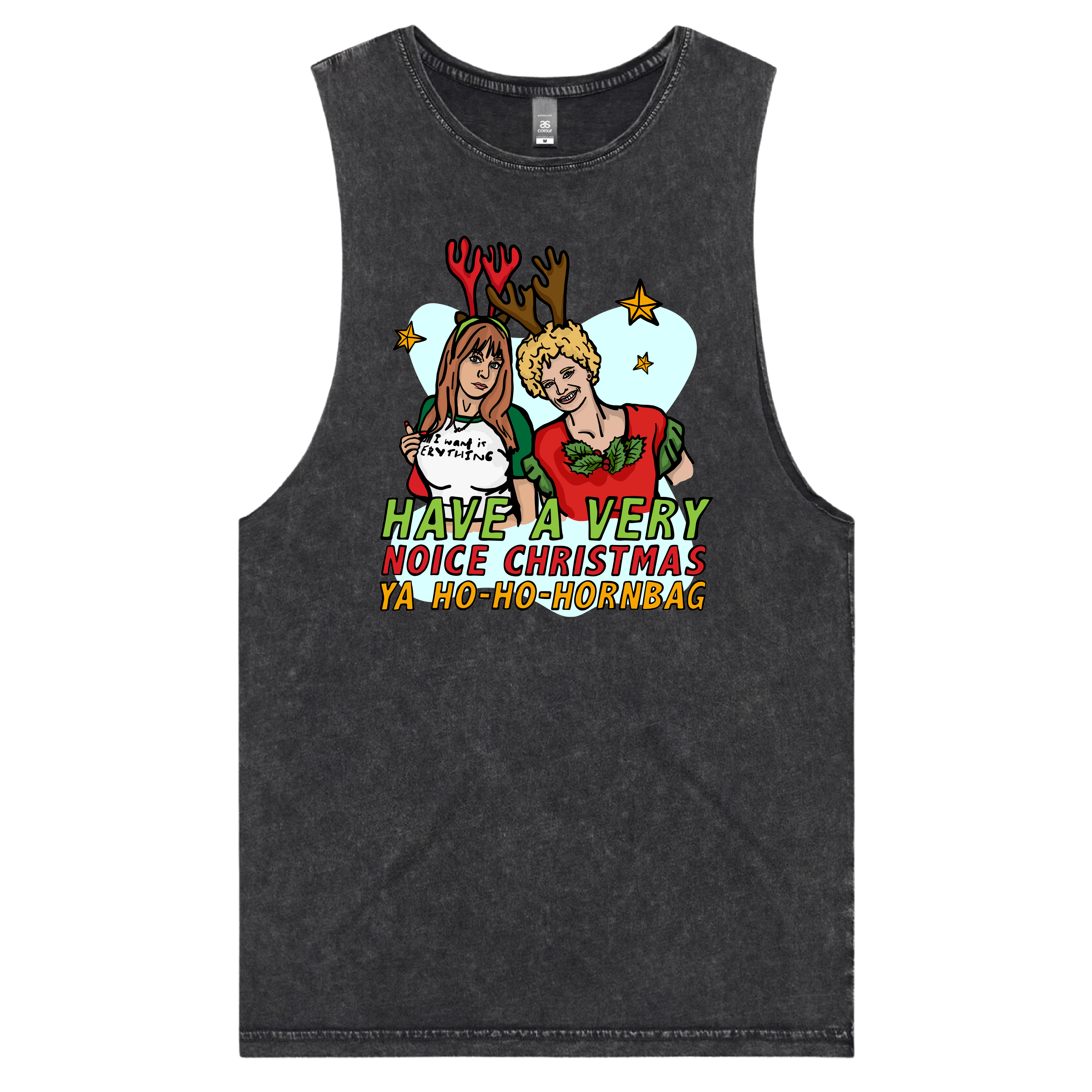 S / Black / Large Front Design Kath & Kim Christmas 😈🎄  - Tank