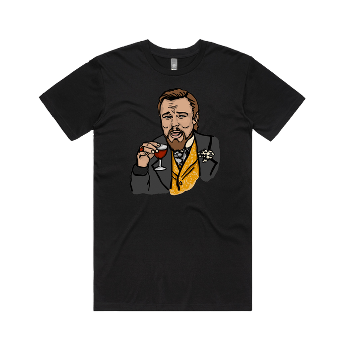 S / Black / Large Front Design Laughing Leo 🍷 - Men's T Shirt