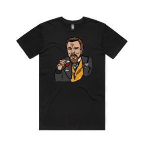 S / Black / Large Front Design Laughing Leo 🍷 - Men's T Shirt