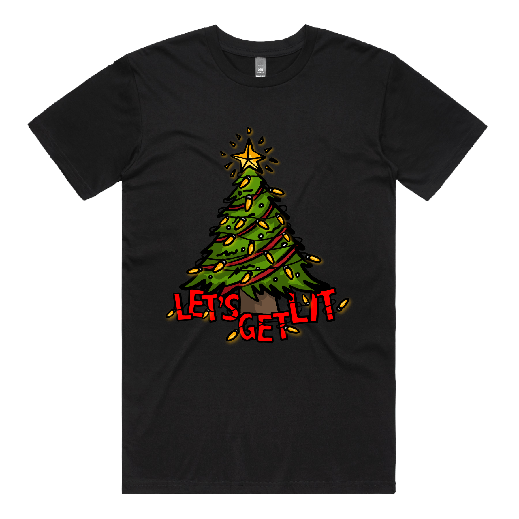 S / Black / Large Front Design Let’s Get Lit 🎄💡 –  Men's T Shirt