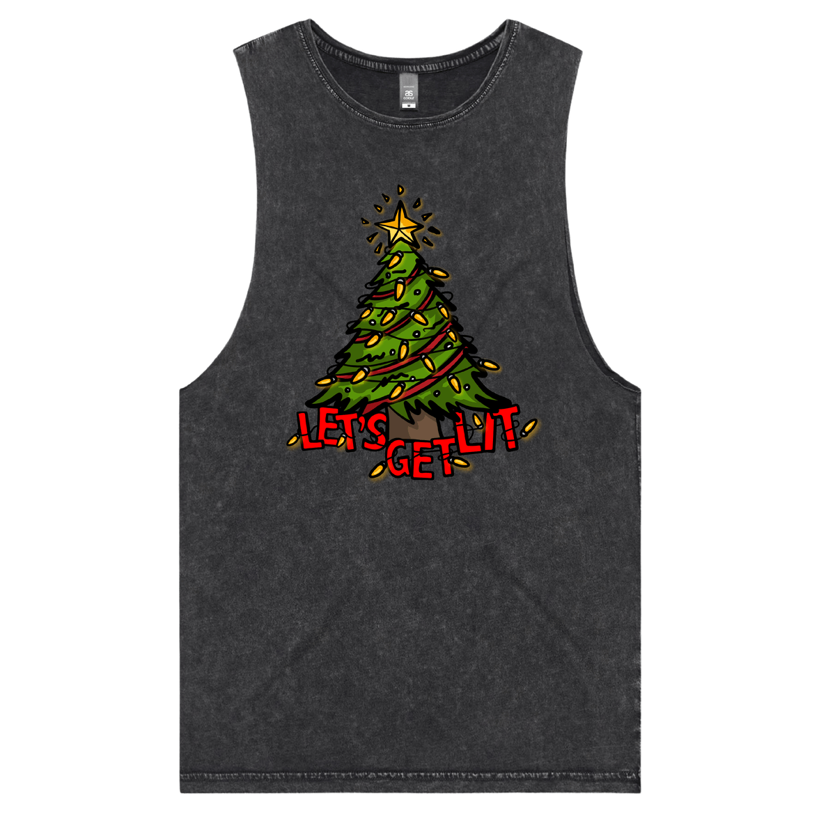 S / Black / Large Front Design Let’s Get Lit 🎄💡 – Tank