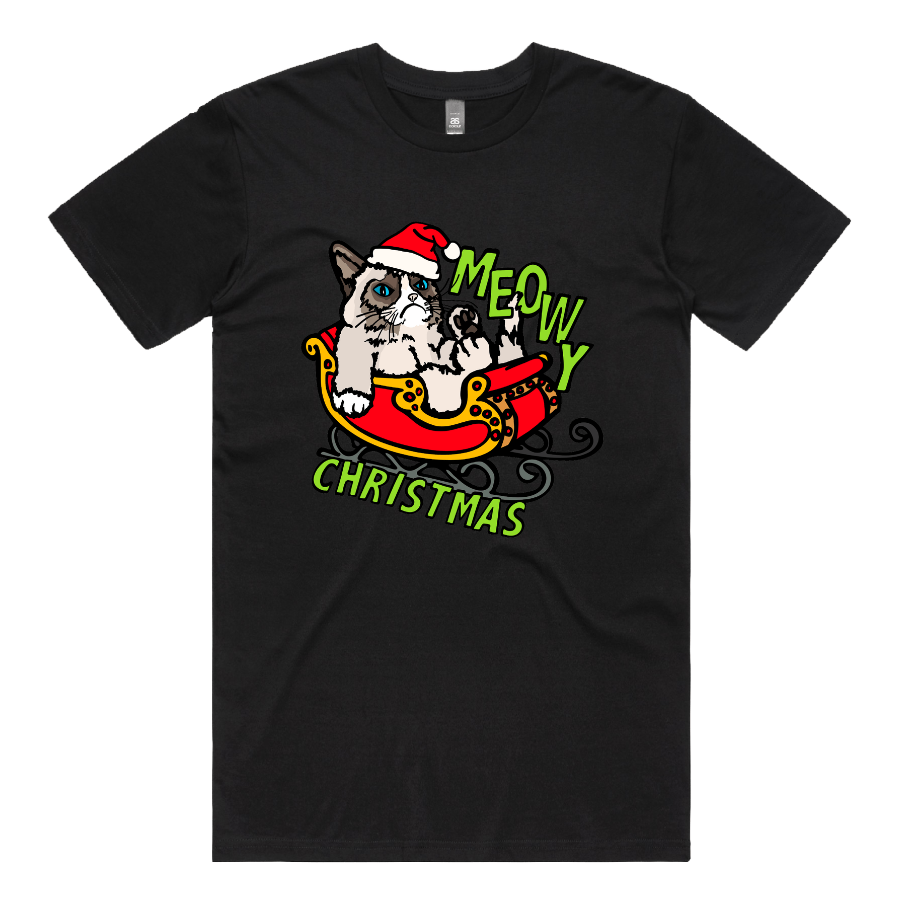 S / Black / Large Front Design Meowy Christmas 😾🎄 – Men's T Shirt
