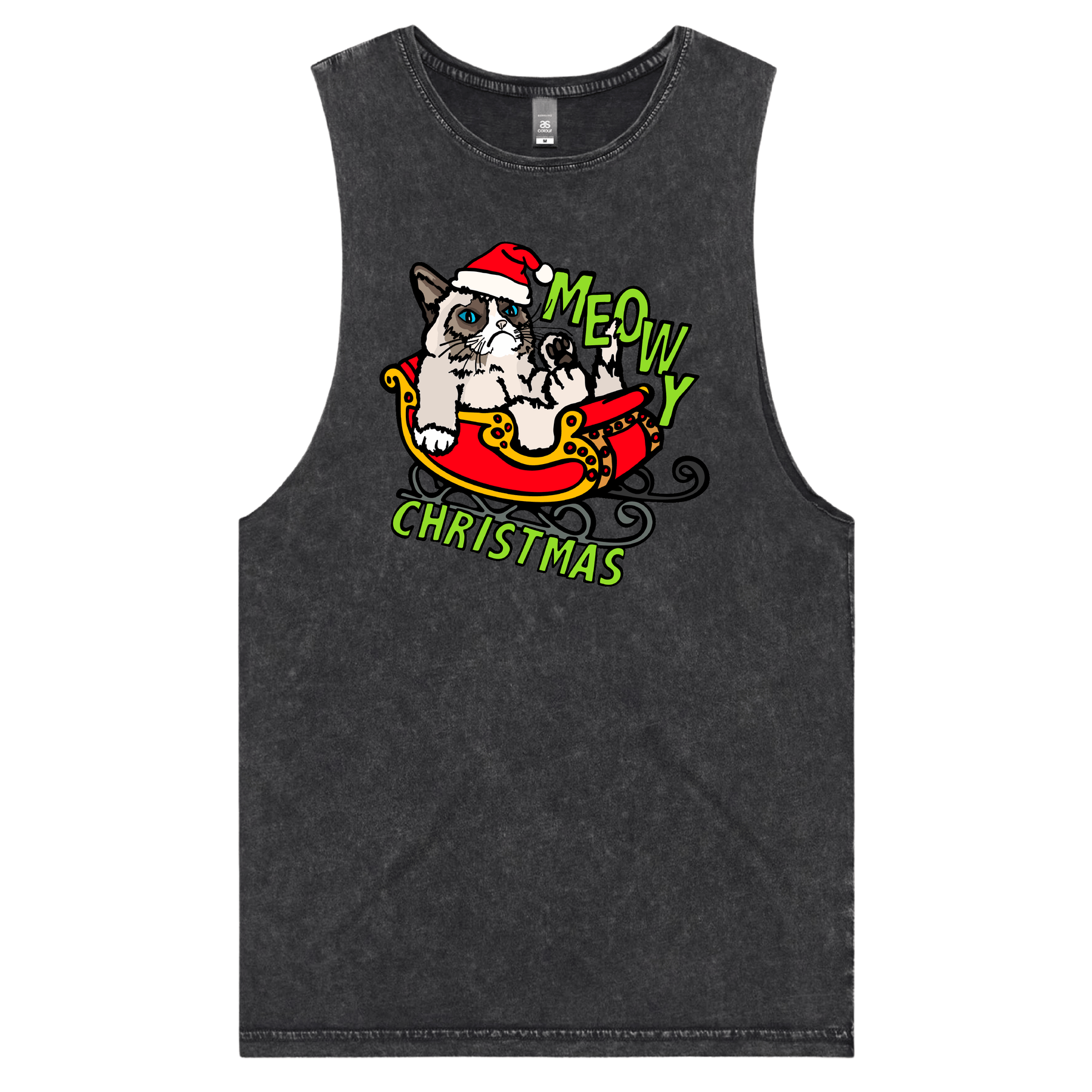 S / Black / Large Front Design Meowy Christmas 😾🎄 – Tank