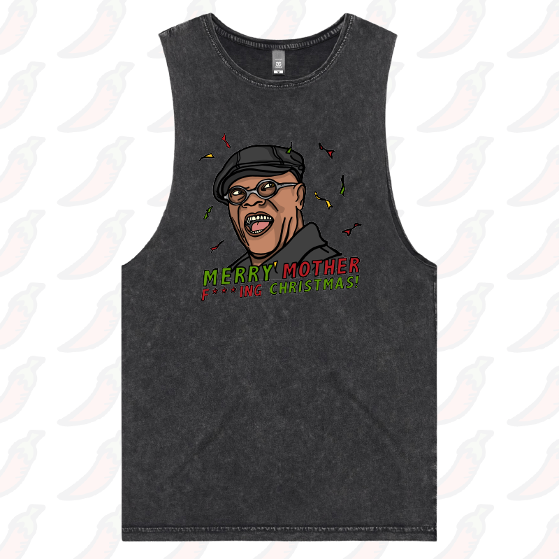 S / Black / Large Front Design Merry Mother F**** Christmas 👨🏾‍🦲🎄- Tank