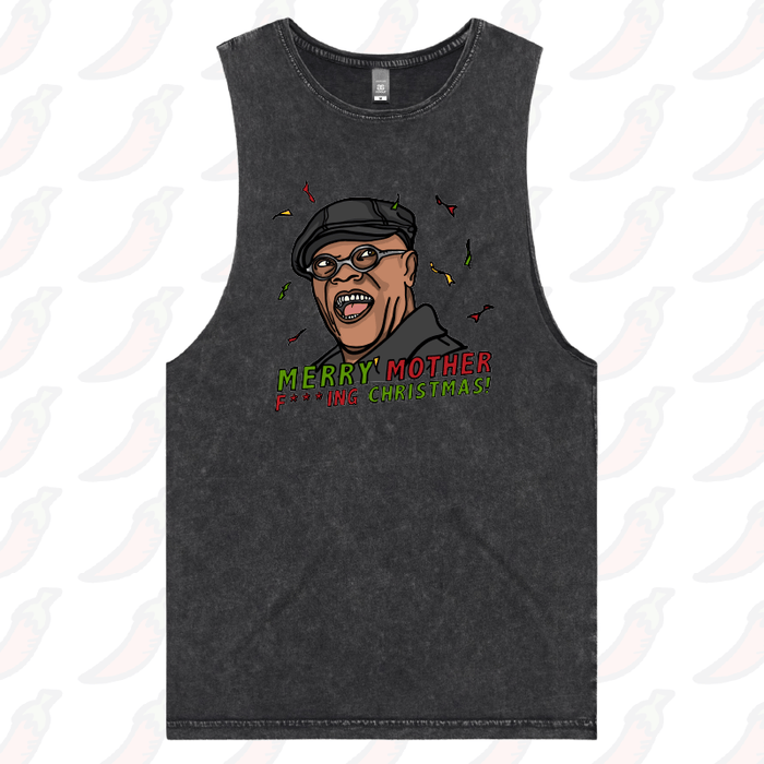 S / Black / Large Front Design Merry Mother F**** Christmas 👨🏾‍🦲🎄- Tank