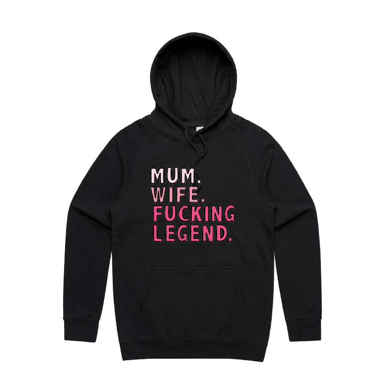 S / Black / Large Front Design Mum. Wife. Legend 🏅 - Unisex Hoodie