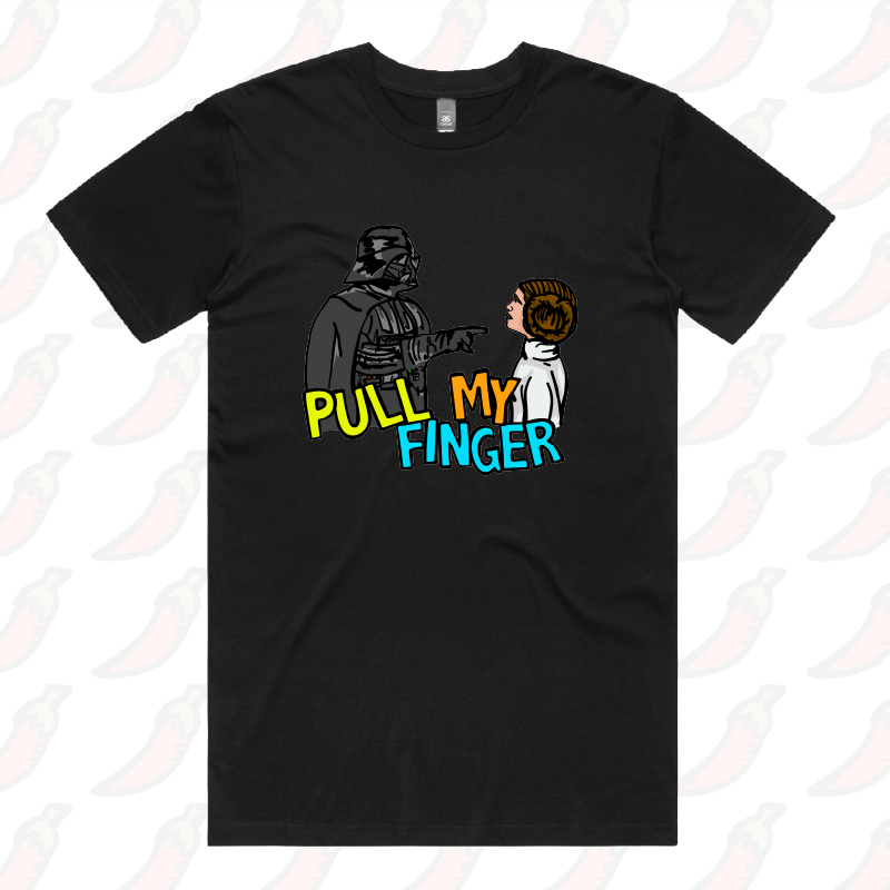S / Black / Large Front Design Pull My Finger 👉 – Men's T Shirt