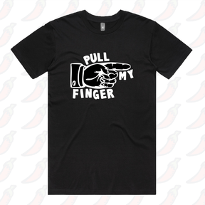 S / Black / Large Front Design Pull My Finger 👉 – Men's T Shirt