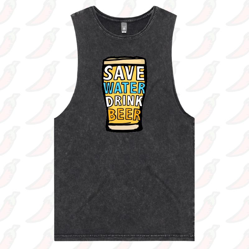 S / Black / Large Front Design Save Water Drink Beer 🚱🍺 - Tank