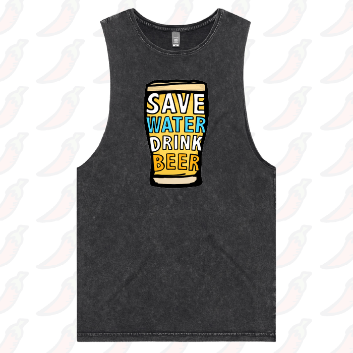 S / Black / Large Front Design Save Water Drink Beer 🚱🍺 - Tank