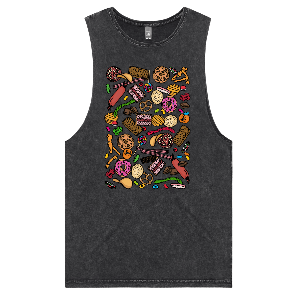 S / Black / Large Front Design Snacks! 🍬🍪 – Tank