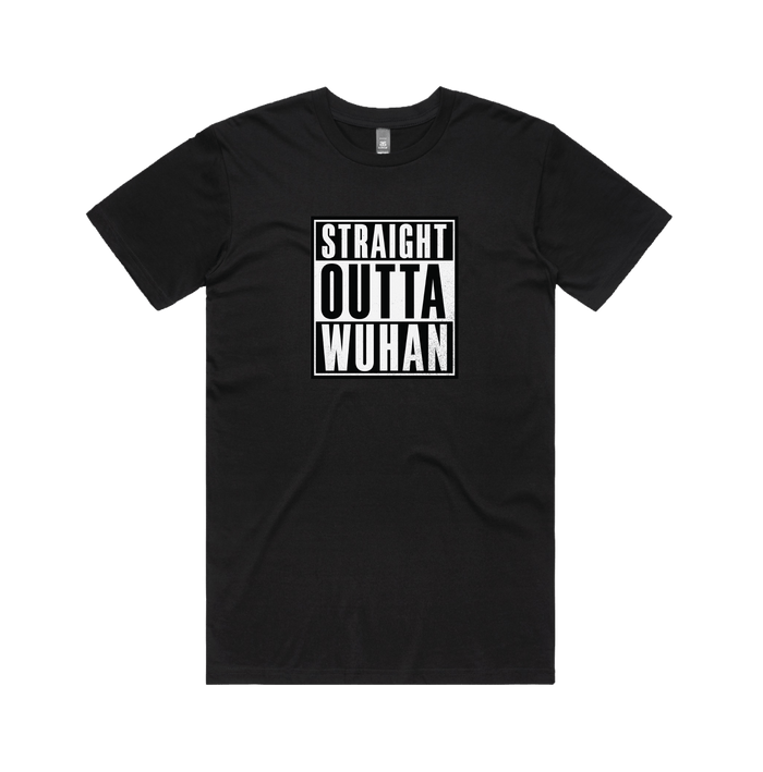 S / Black / Large Front Design Straight Outta Wuhan ✊🏾 - Men's T Shirt