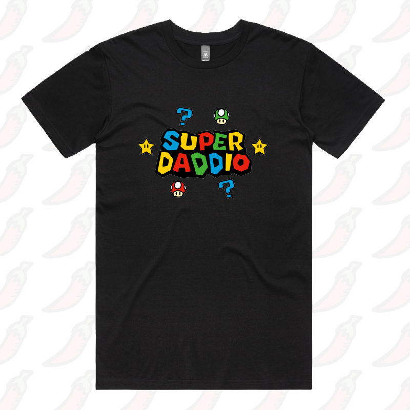 S / Black / Large Front Design Super Daddio ⭐🍄 – Men's T Shirt