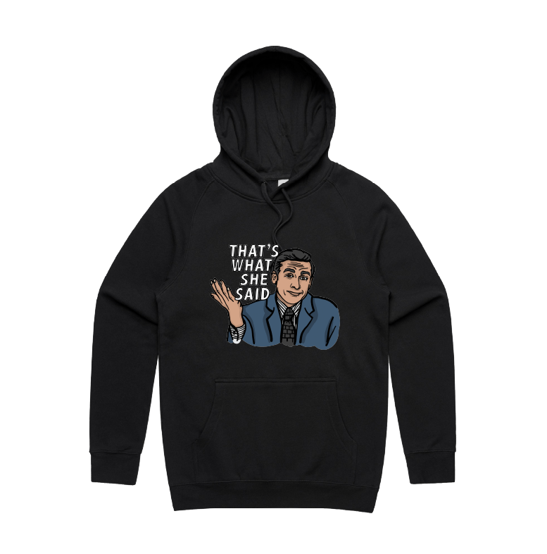 S / Black / Large Front Design That's What She Said 🖨️ - Unisex Hoodie