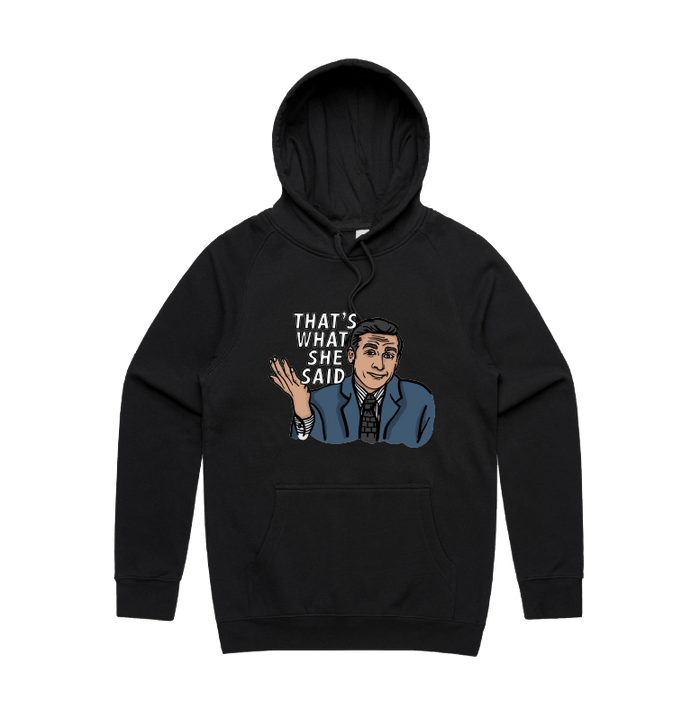 S / Black / Large Front Design That's What She Said 🖨️ - Unisex Hoodie