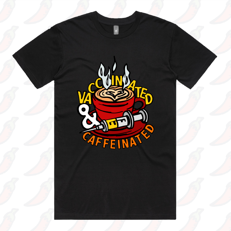 S / Black / Large Front Design Vaccinated & Caffeinated 💉☕ - Men's T Shirt