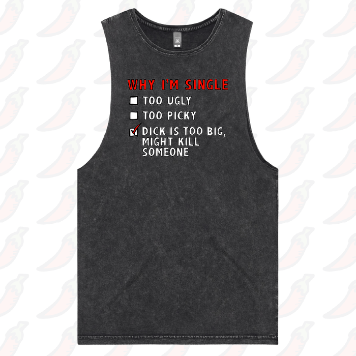 S / Black / Large Front Design Why I’m Single 🍆☠️ - Tank
