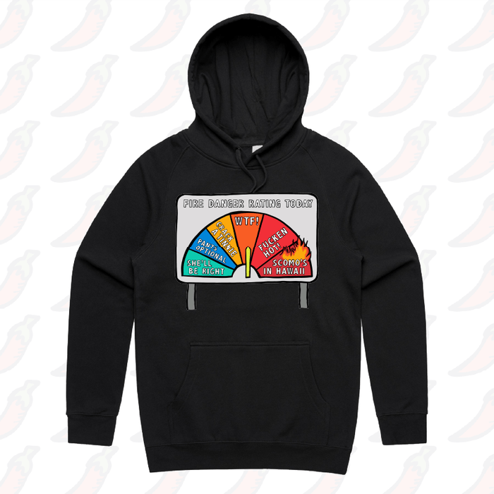 S / Black / Large Front Print Aussie Fire Danger Rating 🚒 - Unisex Hoodie