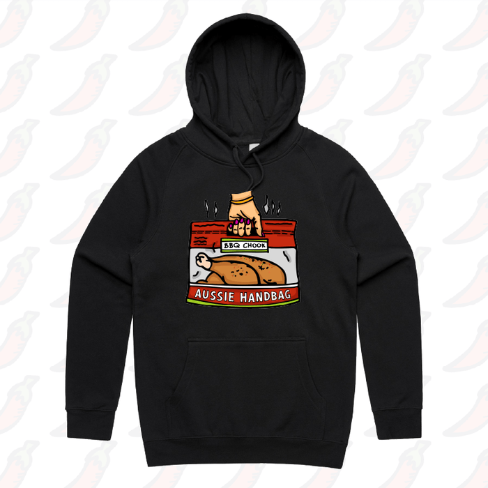 S / Black / Large Front Print Aussie Handbag 🍗 – Unisex Hoodie