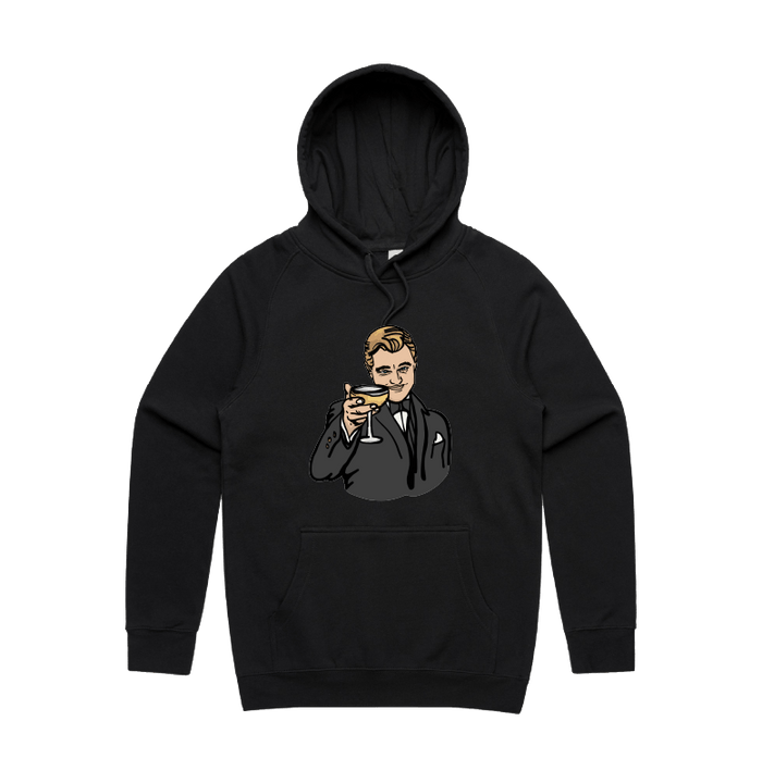 S / Black / Large Front Print DiCaprio Gatsby Cheers 🍸 - Unisex Hoodie