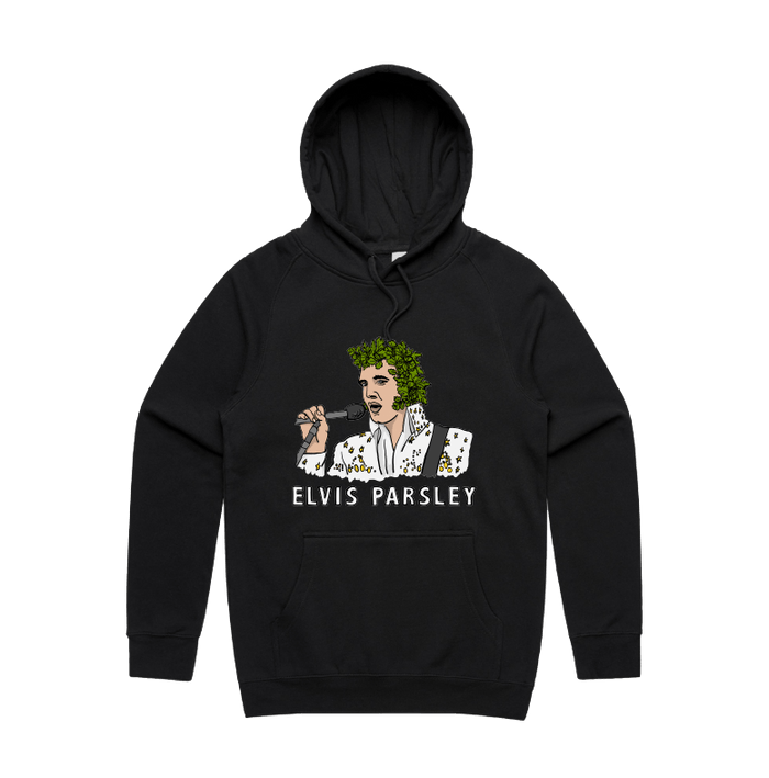 S / Black / Large Front Print Elvis Parsley 🌿 - Unisex Hoodie
