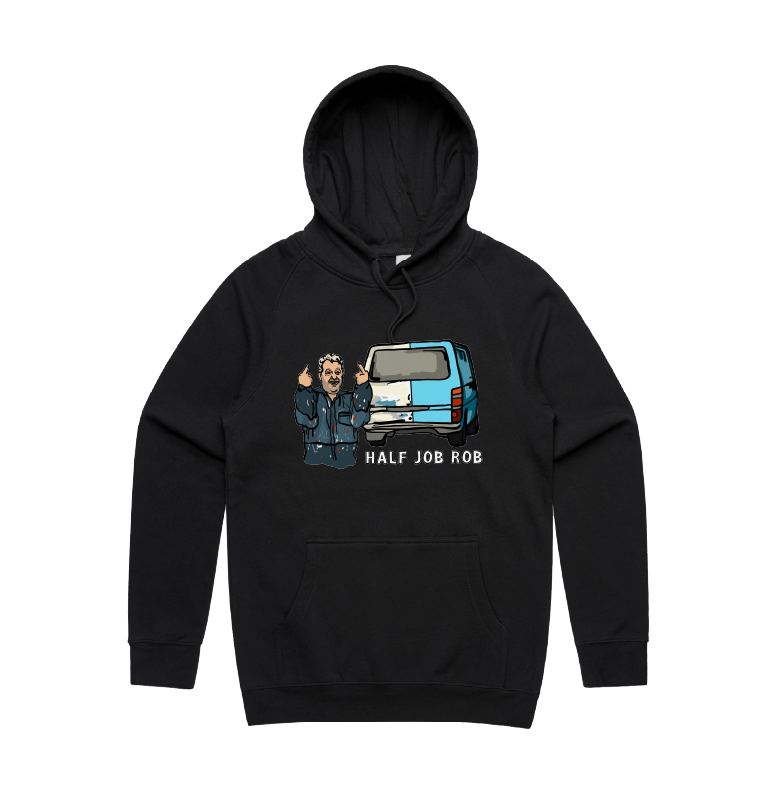 S / Black / Large Front Print Half Job Rob 🤬 - Unisex Hoodie