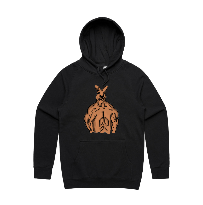 S / Black / Large Front Print Jacked Kangaroo 🦘 - Unisex Hoodie