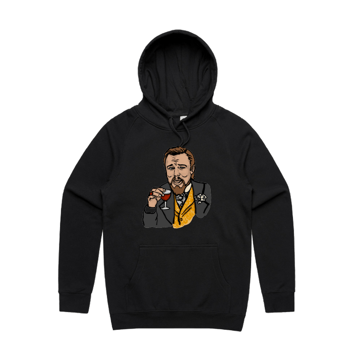 S / Black / Large Front Print Laughing Leo 🍷 - Unisex Hoodie