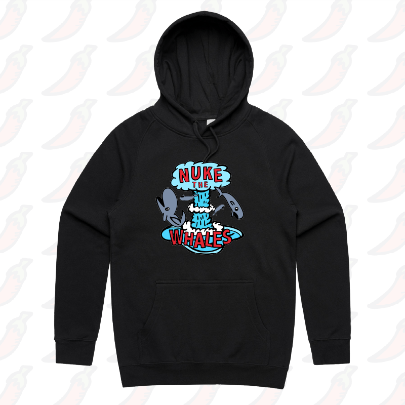 S / Black / Large Front Print Nuke The Whales 💣🐳 – Unisex Hoodie