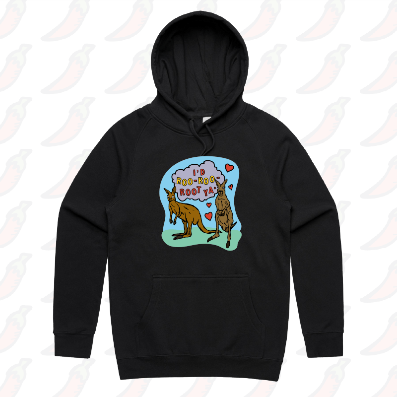 S / Black / Large Front Print Roo Roo Root Ya 🦘 – Unisex Hoodie