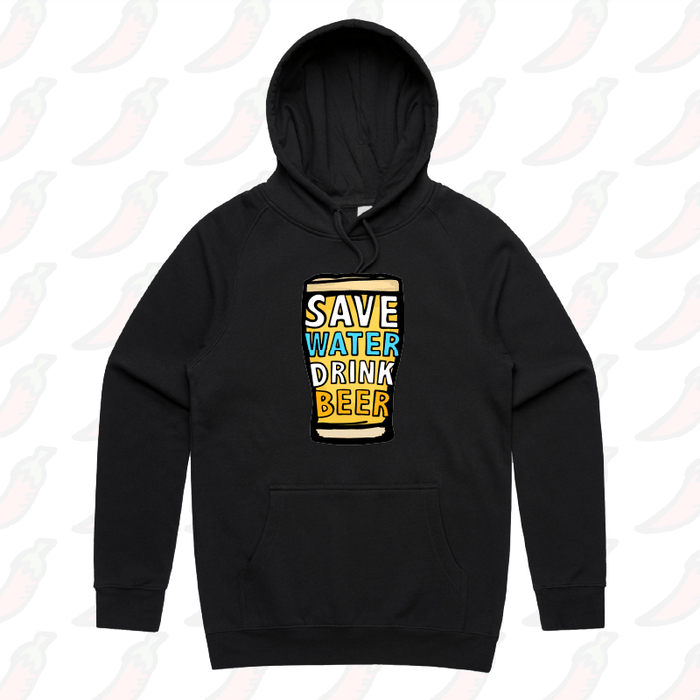 S / Black / Large Front Print Save Water Drink Beer 🚱🍺 - Unisex Hoodie