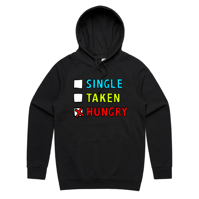S / Black / Large Front Print Single Taken Hungry 🍔🍟 - Unisex Hoodie