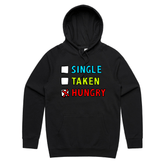S / Black / Large Front Print Single Taken Hungry 🍔🍟 - Unisex Hoodie