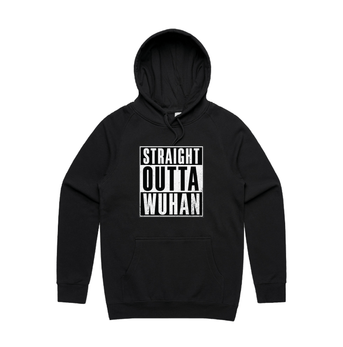 S / Black / Large Front Print Straight Outta Wuhan ✊🏾 - Unisex Hoodie