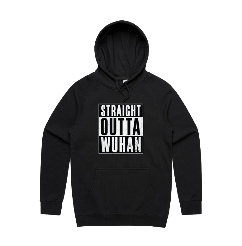 S / Black / Large Front Print Straight Outta Wuhan ✊🏾 - Unisex Hoodie