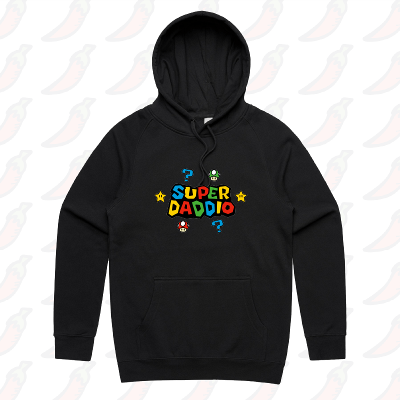 S / Black / Large Front Print Super Daddio ⭐🍄 – Unisex Hoodie