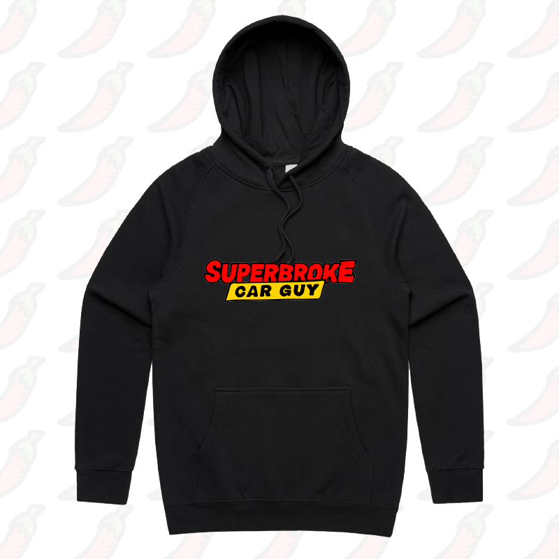 S / Black / Large Front Print Superbroke Car guy 🚗💸 – Unisex Hoodie