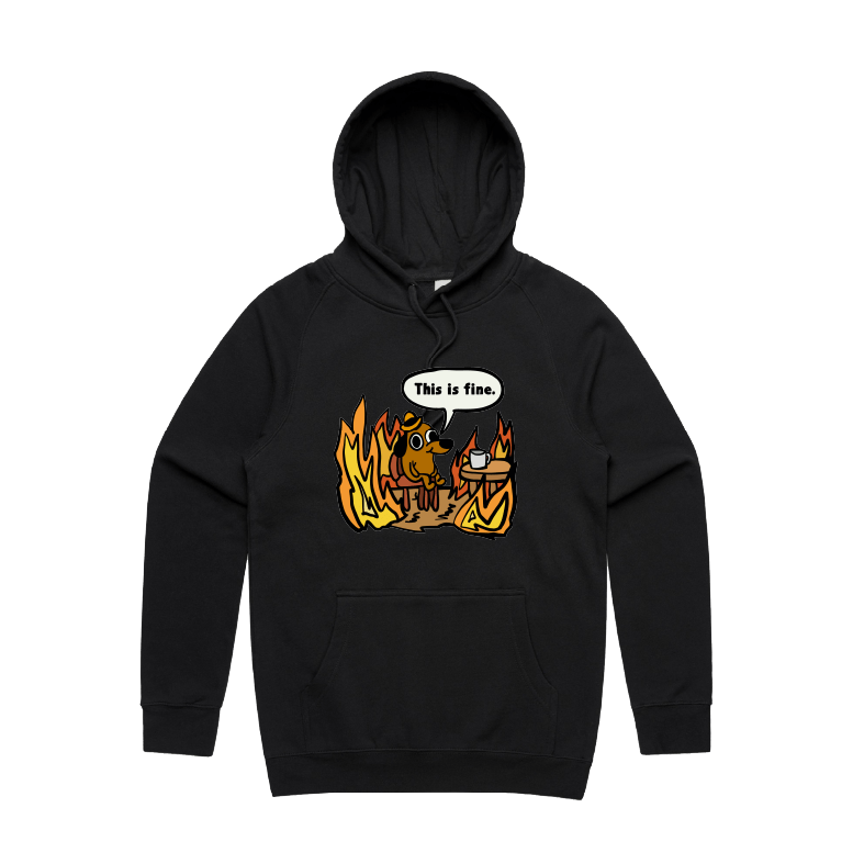 S / Black / Large Front Print This Is Fine 🔥 - Unisex Hoodie