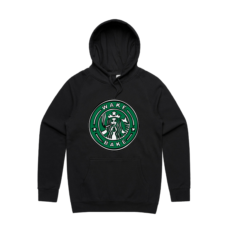 S / Black / Large Front Print Wake & Bake 🚬 - Unisex Hoodie