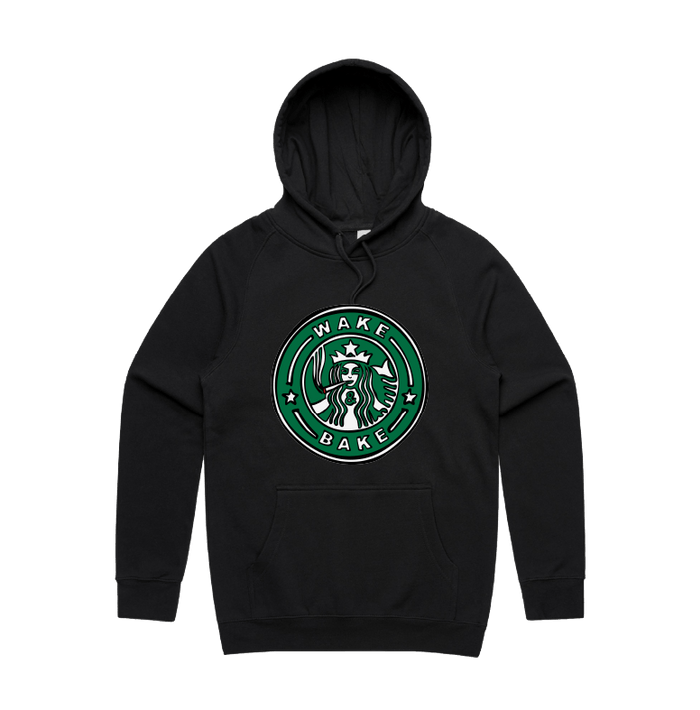 S / Black / Large Front Print Wake & Bake 🚬 - Unisex Hoodie