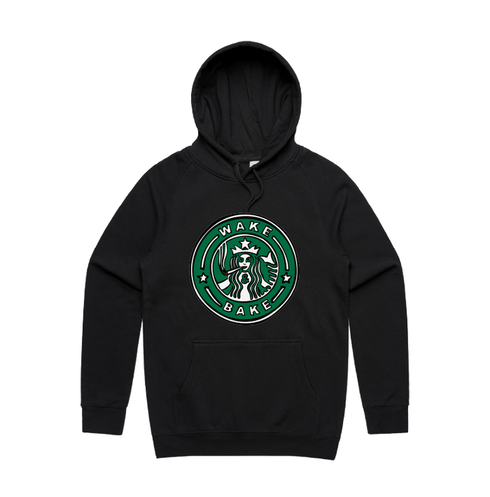 S / Black / Large Front Print Wake & Bake 🚬 - Unisex Hoodie